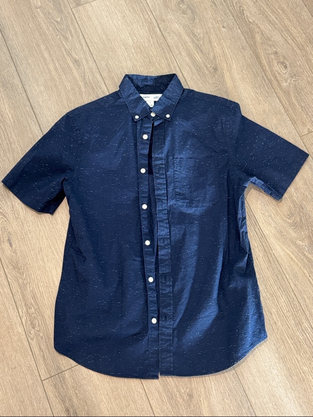 Old Navy Navy Speckled Short-Sleeve Button-Down Shirt